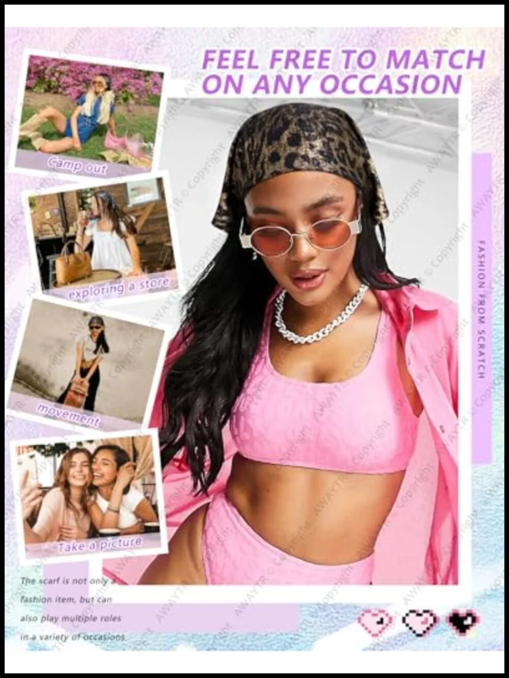 Y2K Triangle Hair Bandanas 2 Pack - Punk Head Scarf Wraps for Concert Festival